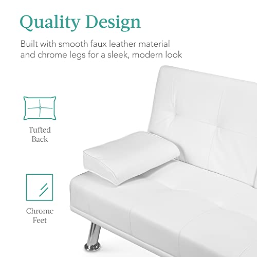 Modern Faux Leather Upholstered Convertible Sofa Bed - White