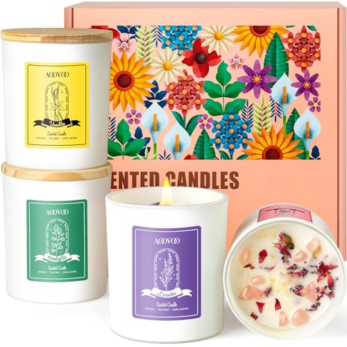 40oz Soy Scented Candles with Crystals: Rose, Vanilla, Eucalyptus, Lavender