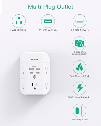 3-Sided Outlet Extender with 4 USB Ports