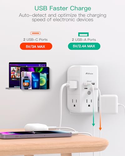 3-Sided Outlet Extender with 4 USB Ports