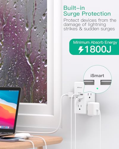 3-Sided Outlet Extender with 4 USB Ports
