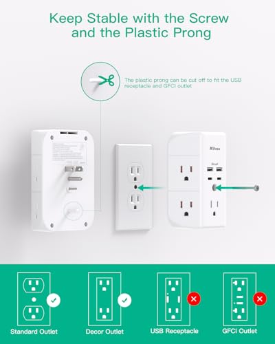 3-Sided Outlet Extender with 4 USB Ports