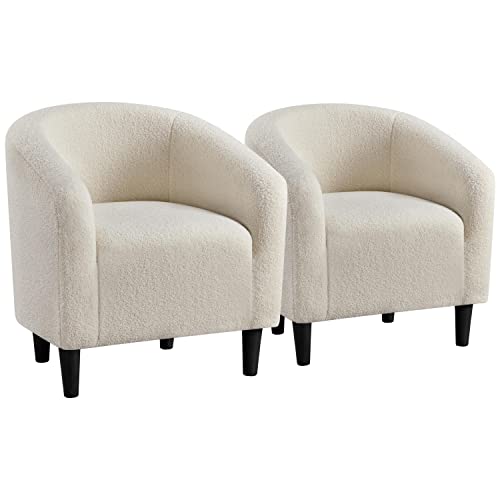 Set of 2 Ivory Fuzzy Sherpa Barrel Chairs