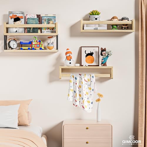 Natural Wood Nursery Book Shelves Set for Kids Room