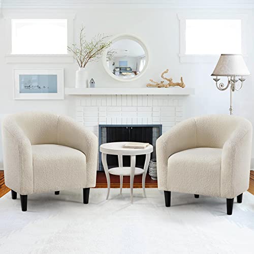 Set of 2 Ivory Fuzzy Sherpa Barrel Chairs