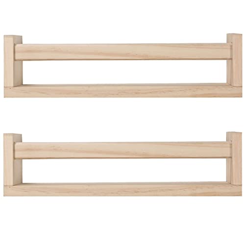 Set of 2 Natural Wood Wall Mounted Shelves