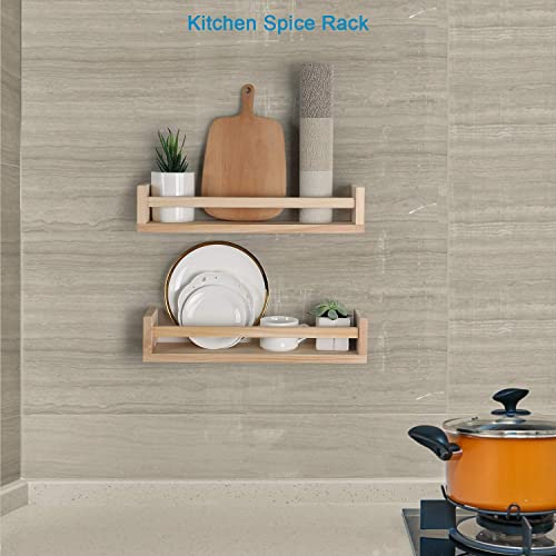 Set of 2 Natural Wood Wall Mounted Shelves