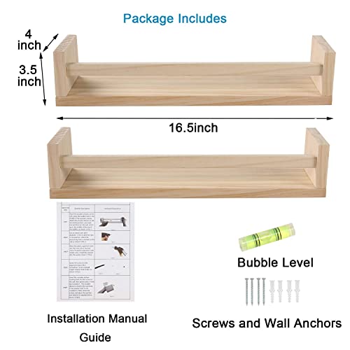 Set of 2 Natural Wood Wall Mounted Shelves