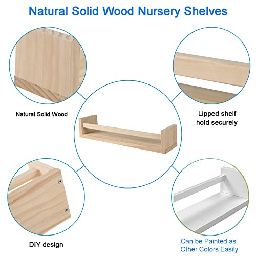 Set of 2 Natural Wood Wall Mounted Shelves