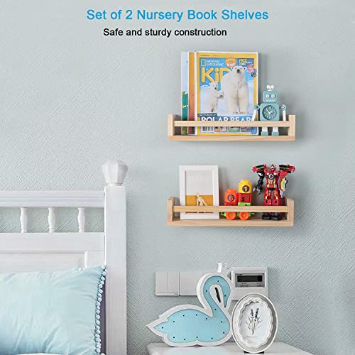 Set of 2 Natural Wood Wall Mounted Shelves