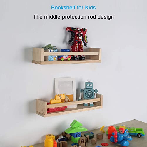 Set of 2 Natural Wood Wall Mounted Shelves