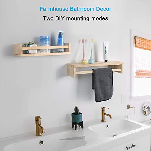 Set of 2 Natural Wood Wall Mounted Shelves