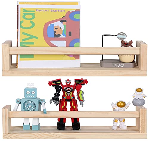 Set of 2 Natural Wood Wall Mounted Shelves