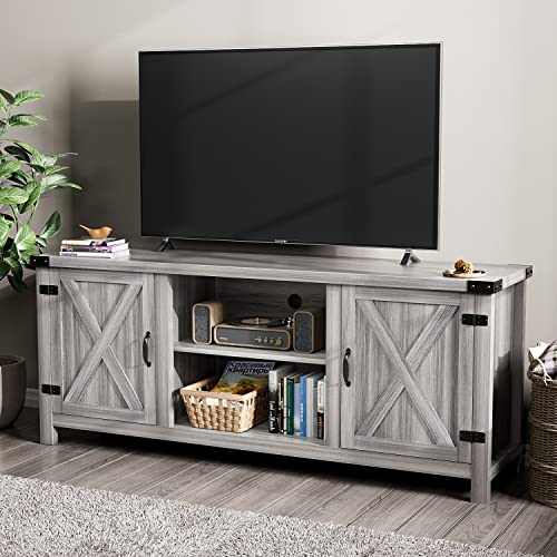 Modern Farmhouse TV Stand with Two Barn Doors, Storage