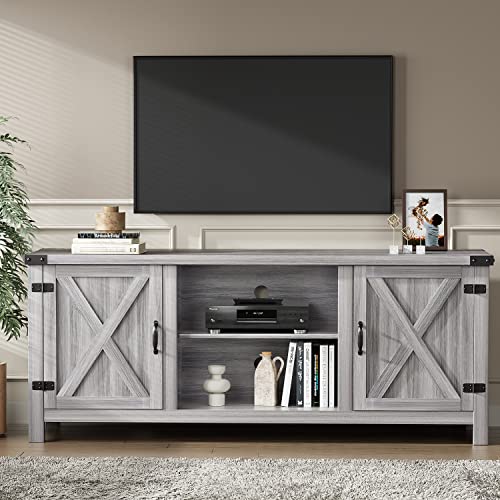 Modern Farmhouse TV Stand with Two Barn Doors, Storage