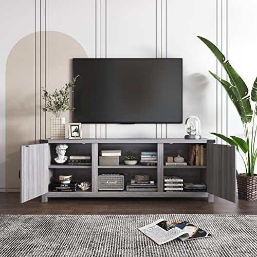 Modern Farmhouse TV Stand with Two Barn Doors, Storage