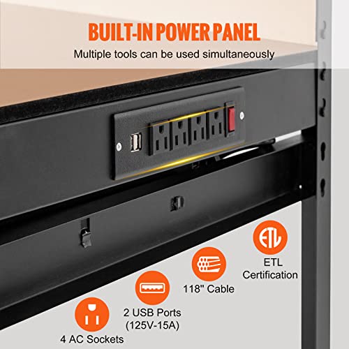 VEVOR Heavy Duty Garage Workbench with Power Ports