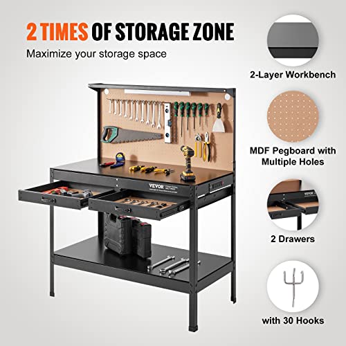 VEVOR Heavy Duty Garage Workbench with Power Ports