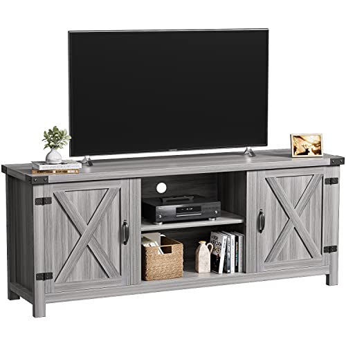 Modern Farmhouse TV Stand with Two Barn Doors, Storage