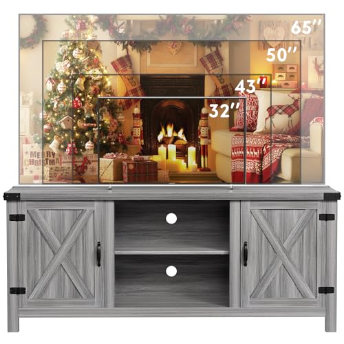 Modern Farmhouse TV Stand with Two Barn Doors, Storage