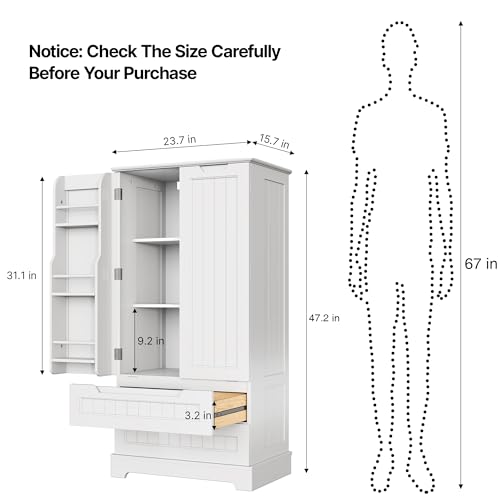 47" Kitchen Pantry Storage Cabinet with Drawers, White
