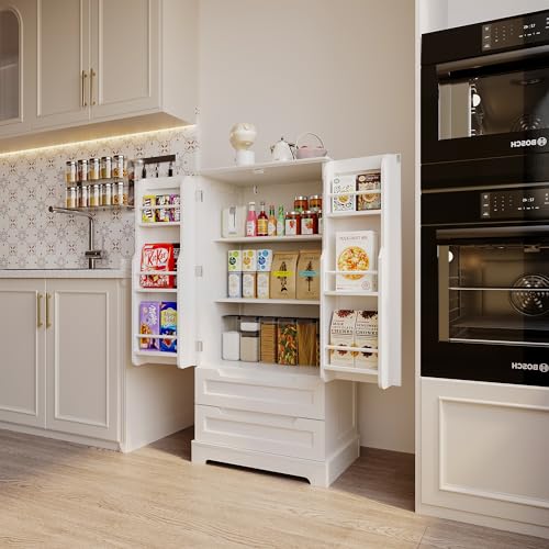 47" Kitchen Pantry Storage Cabinet with Drawers, White