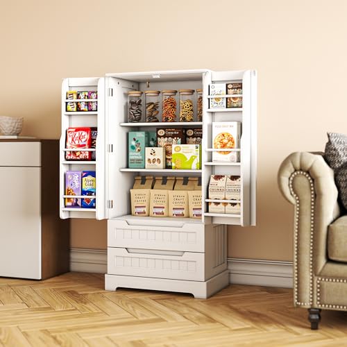 47" Kitchen Pantry Storage Cabinet with Drawers, White