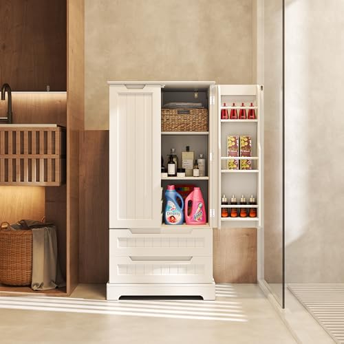 47" Kitchen Pantry Storage Cabinet with Drawers, White