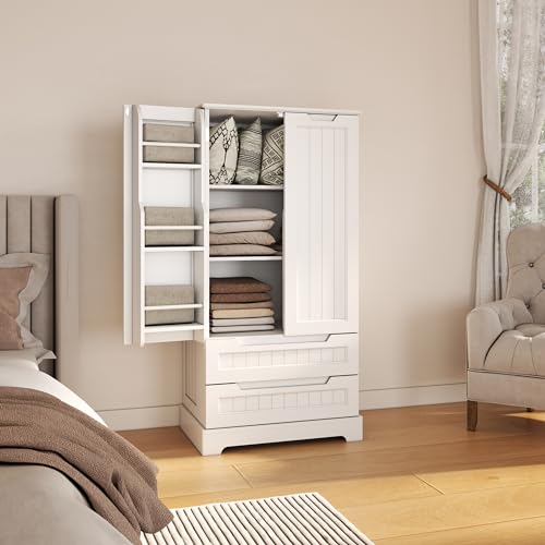 47" Kitchen Pantry Storage Cabinet with Drawers, White