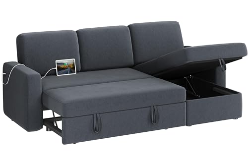 L-Shaped Sofa Bed with Chaise, USB and Storage