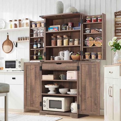 Rustic Wood Kitchen Pantry with Barn Doors, Adjustable Shelves