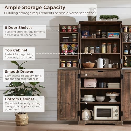 Rustic Wood Kitchen Pantry with Barn Doors, Adjustable Shelves