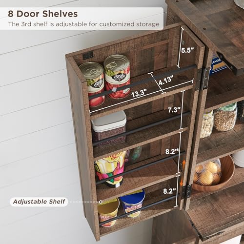 Rustic Wood Kitchen Pantry with Barn Doors, Adjustable Shelves
