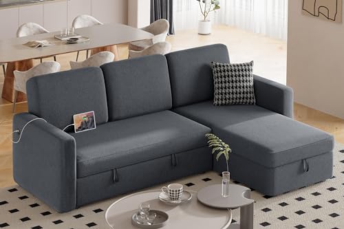 L-Shaped Sofa Bed with Chaise, USB and Storage
