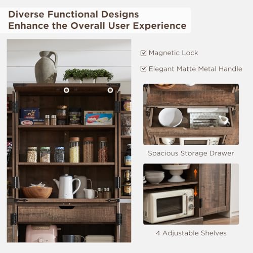 Rustic Wood Kitchen Pantry with Barn Doors, Adjustable Shelves
