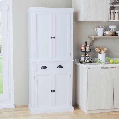 White 72" Tall Pantry Storage Cabinet with Drawer