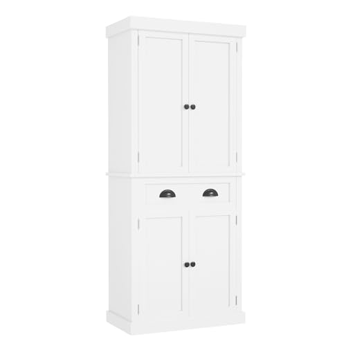 White 72" Tall Pantry Storage Cabinet with Drawer