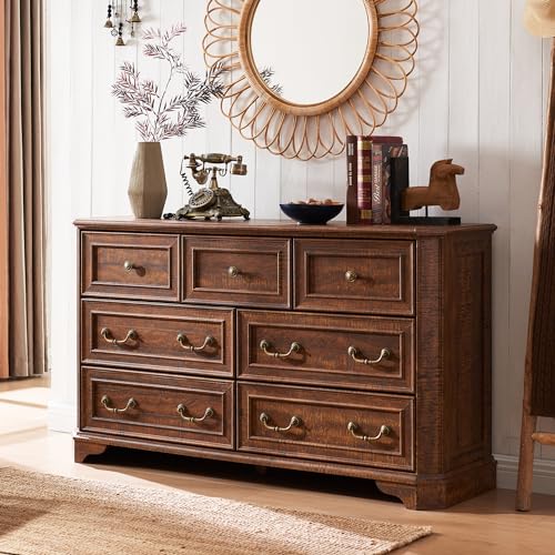 Rustic Farmhouse 7-Drawer Dresser with Vintage Design