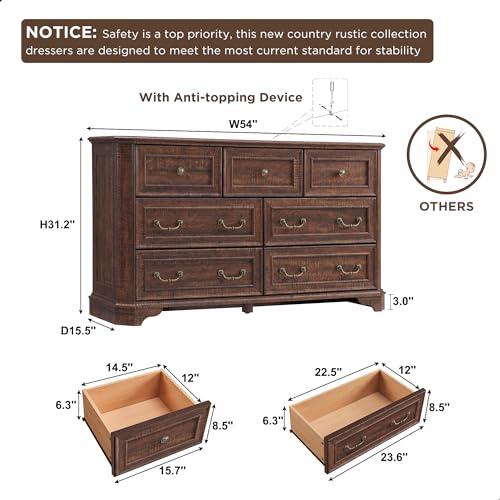 Rustic Farmhouse 7-Drawer Dresser with Vintage Design