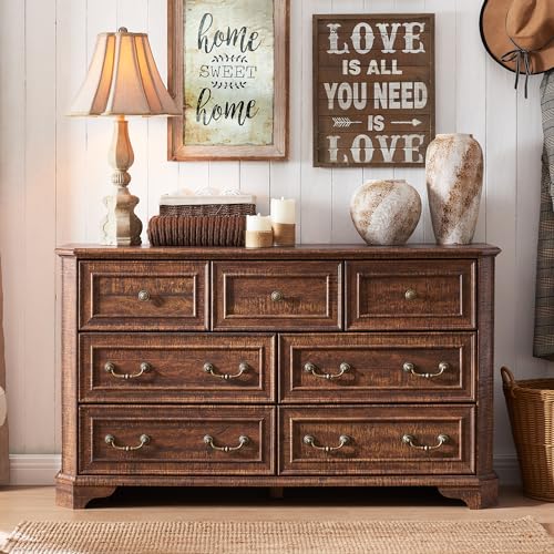 Rustic Farmhouse 7-Drawer Dresser with Vintage Design