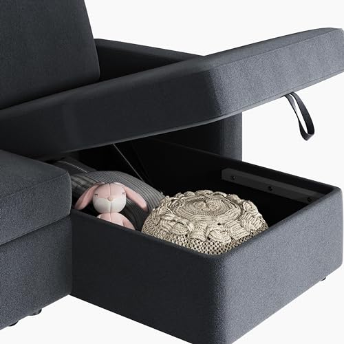 L-Shaped Sofa Bed with Chaise, USB and Storage