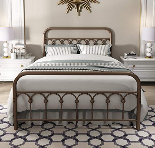 YALAXON Vintage Metal Bed Frame with Headboard - Antique Brown