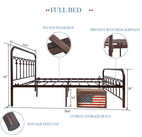 YALAXON Vintage Metal Bed Frame with Headboard - Antique Brown