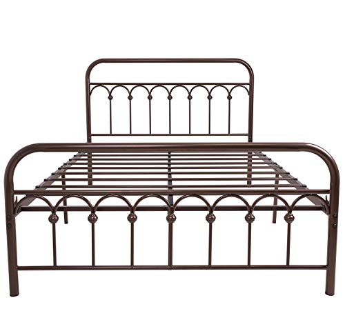 YALAXON Vintage Metal Bed Frame with Headboard - Antique Brown