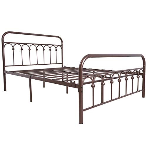 YALAXON Vintage Metal Bed Frame with Headboard - Antique Brown