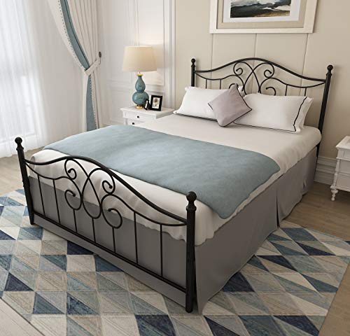 YALAXON Vintage Metal Bed Frame with Headboard/Footboard Queen
