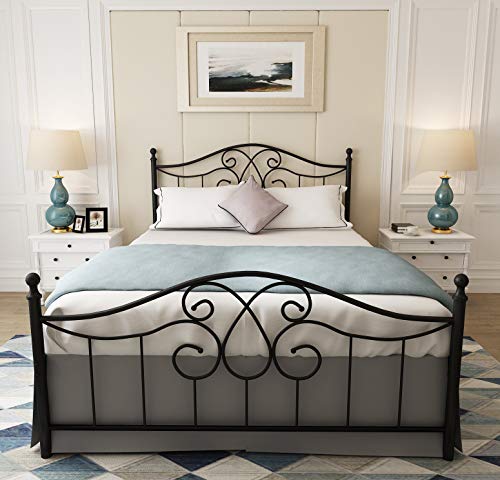 YALAXON Vintage Metal Bed Frame with Headboard/Footboard Queen