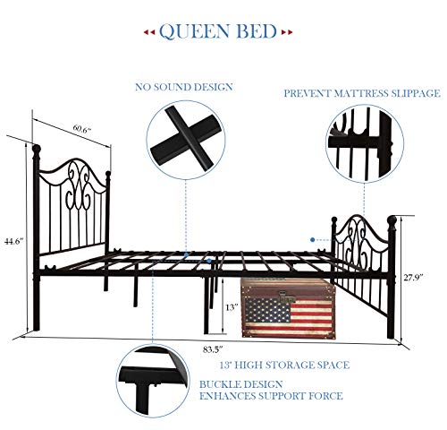 YALAXON Vintage Metal Bed Frame with Headboard/Footboard Queen