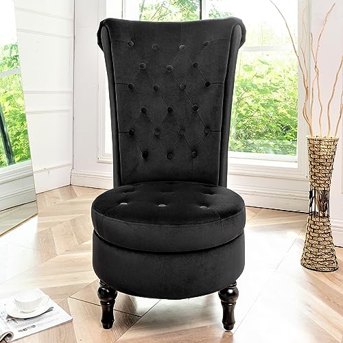 Royal High-Back Velvet Accent Chair with Storage, Retro Design