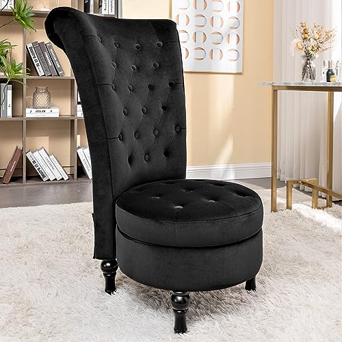 Royal High-Back Velvet Accent Chair with Storage, Retro Design